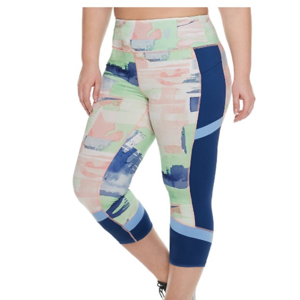 Plus Size Colorblock Print Athletic Leggings